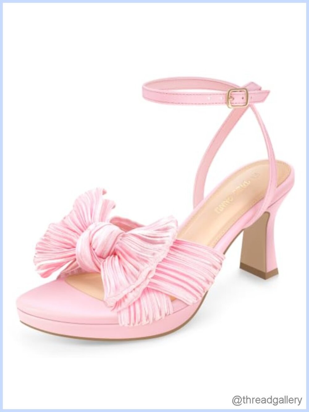 Pleated Satin Faux Leather Platform Heeled Sandals with Bow Knot